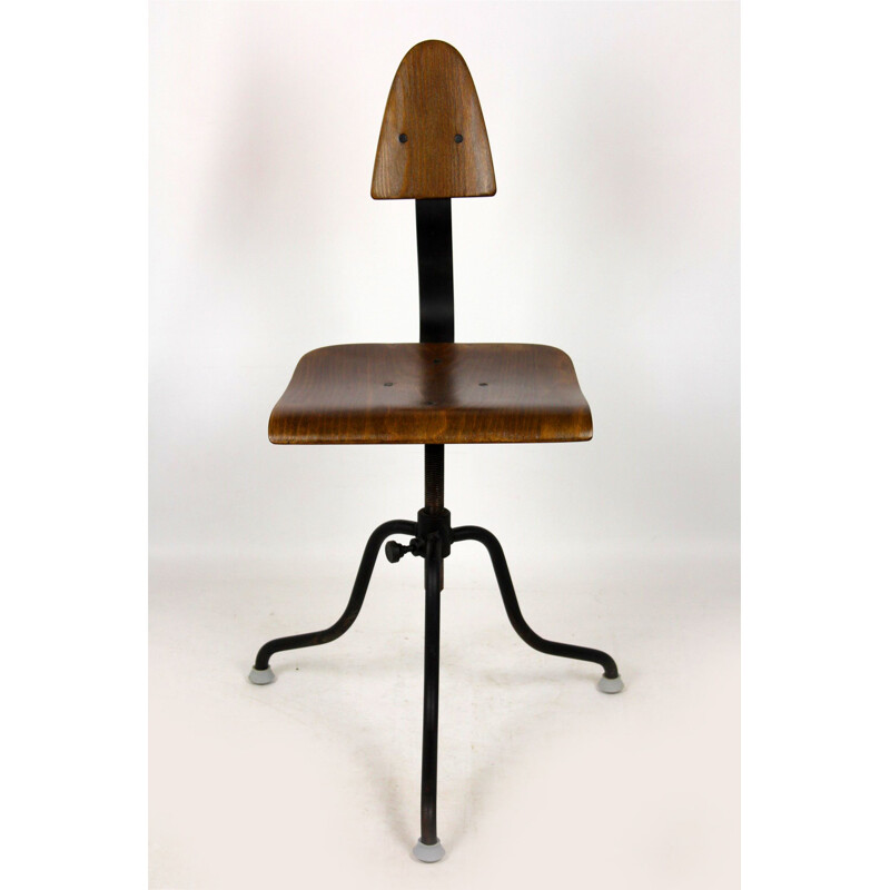 Vintage Industrial Steel and Wood Swivel Chair from Tomas Bat'a 1940