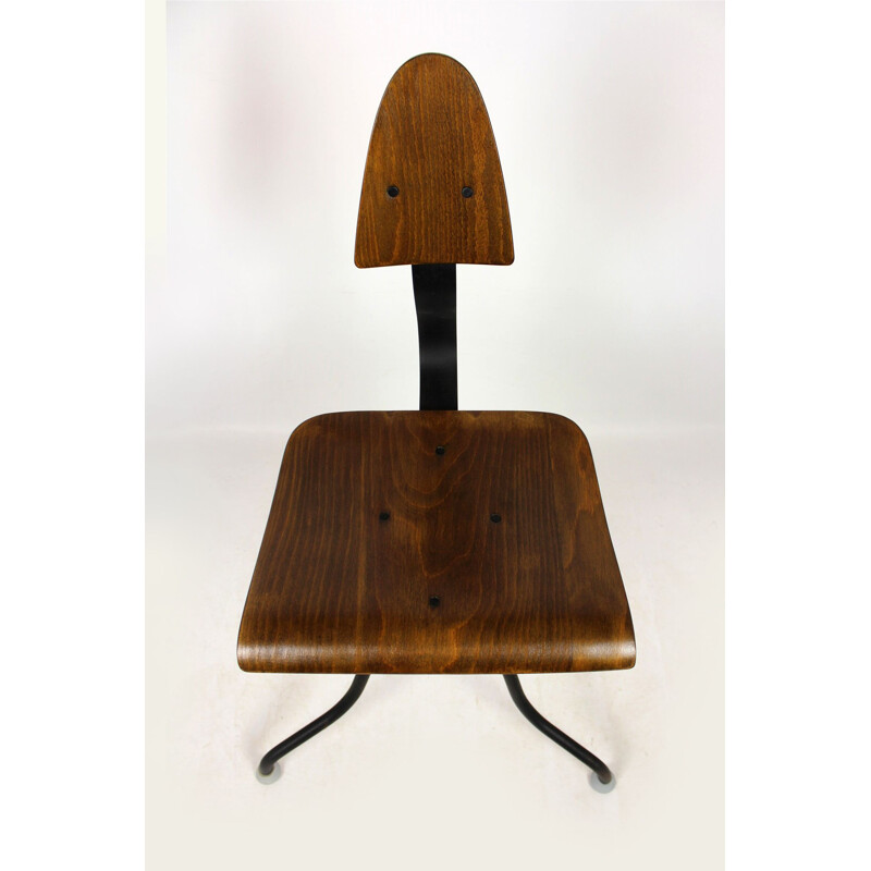 Vintage Industrial Steel and Wood Swivel Chair from Tomas Bat'a 1940