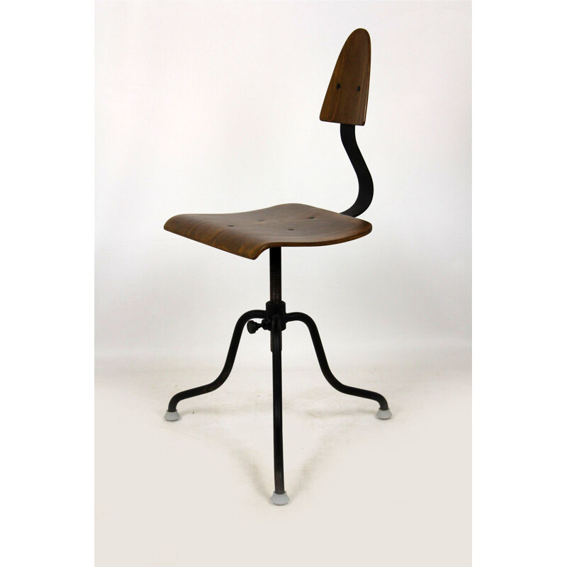 Vintage Industrial Steel and Wood Swivel Chair from Tomas Bat'a 1940