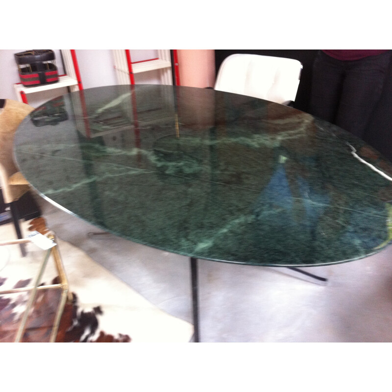 Green Marble oval table, Florence KNOLL - 1980s 