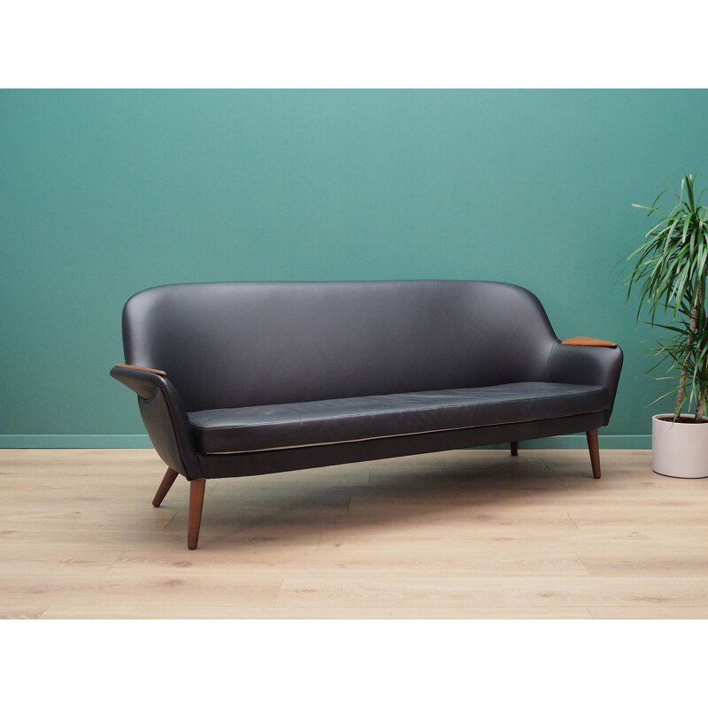 Vintage Sofa black leather Danish 1970