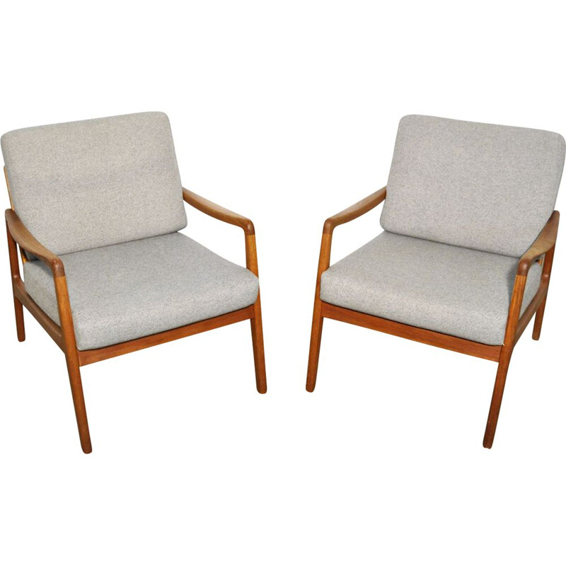 Pair of Mid-century easy chairs fd109 by Ole Wanscher for France & Son teak Danish 1960