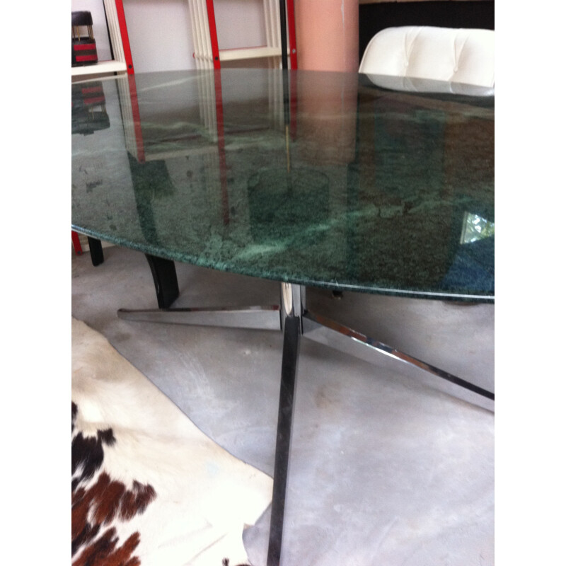 Green Marble oval table, Florence KNOLL - 1980s 