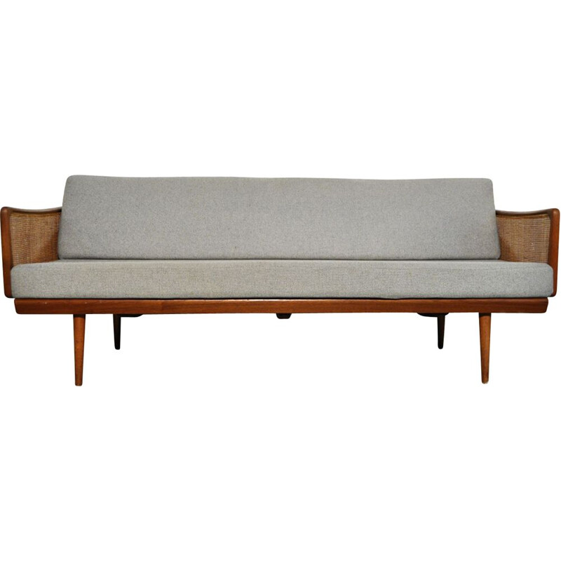 Vintage Teak and rattan 3-seater sofa  daybed by Peter Hvidt & Orla Mølgaard Nielsen for France & Daverkosen, Denmark 1953