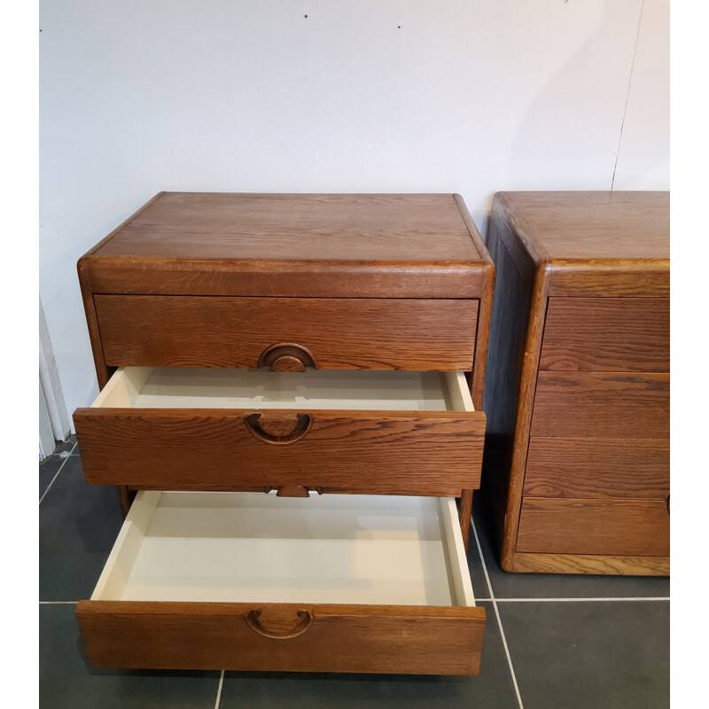 Pair of brutalist vintage wooden bedside tables 4 drawers