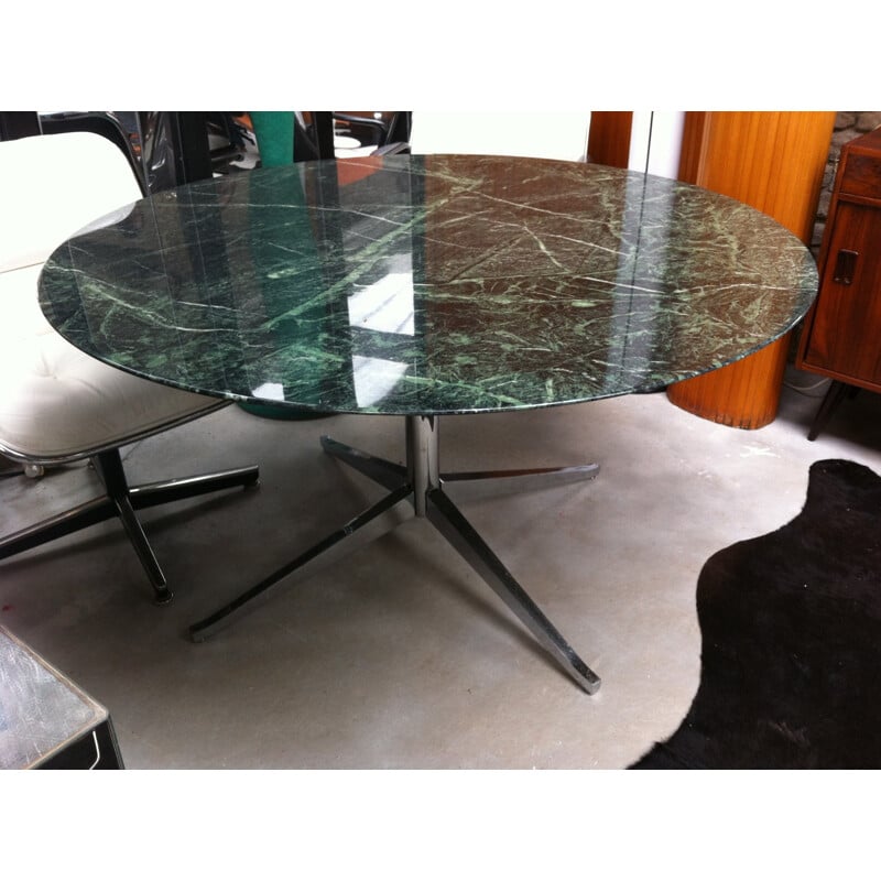 Green marble round table, Florence KNOLL - 1980s 