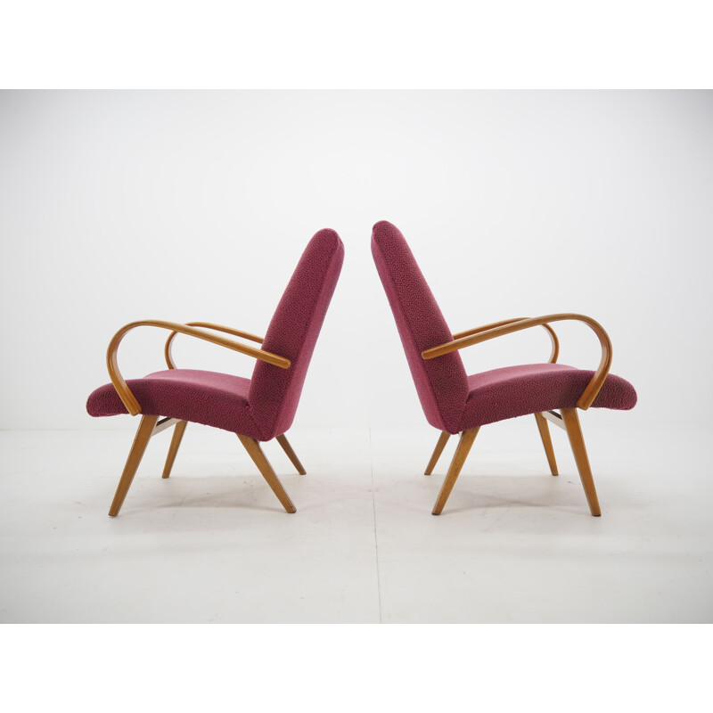 Ein Paar Vintage-Sessel aus Holz und Stoff von Jindrich Halabala, Tschechoslowakei 1960