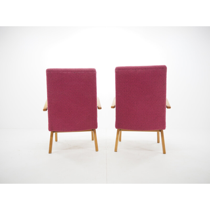 Pair of vintage wood and fabric armchairs by Jindrich Halabala, Czechoslovakia 1960