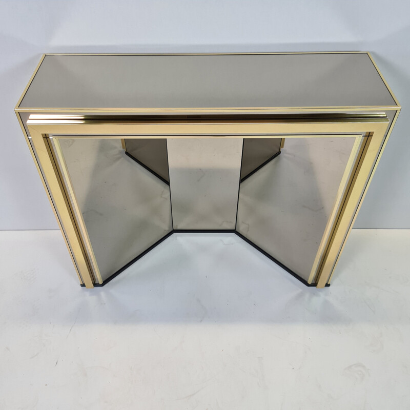 Vintage Gold-plated & smoked mirrored glass console table by Belgo Chrom, 1980s