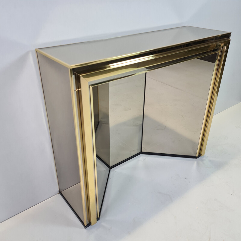 Vintage Gold-plated & smoked mirrored glass console table by Belgo Chrom, 1980s