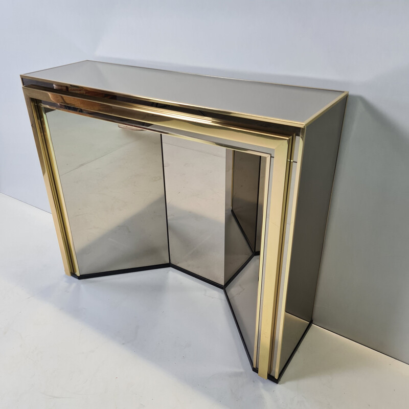 Vintage Gold-plated & smoked mirrored glass console table by Belgo Chrom, 1980s