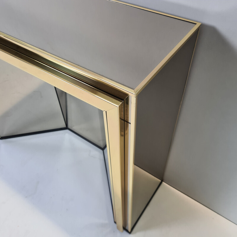 Vintage Gold-plated & smoked mirrored glass console table by Belgo Chrom, 1980s