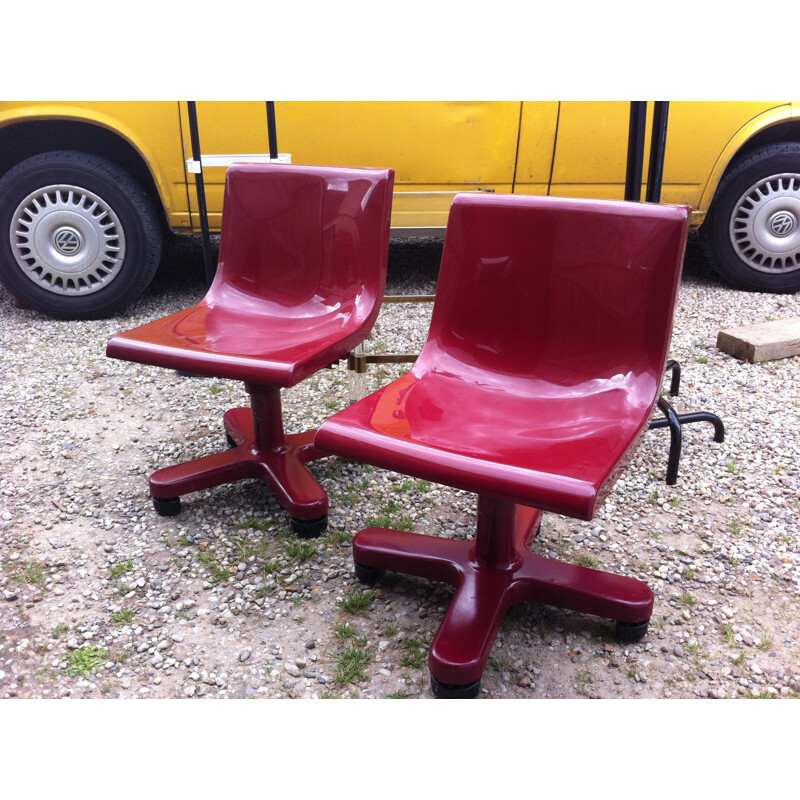 Pair of Olivetti Synthesis pink chairs in aluminum and plastic, Ettore SOTTSASS - 1970s