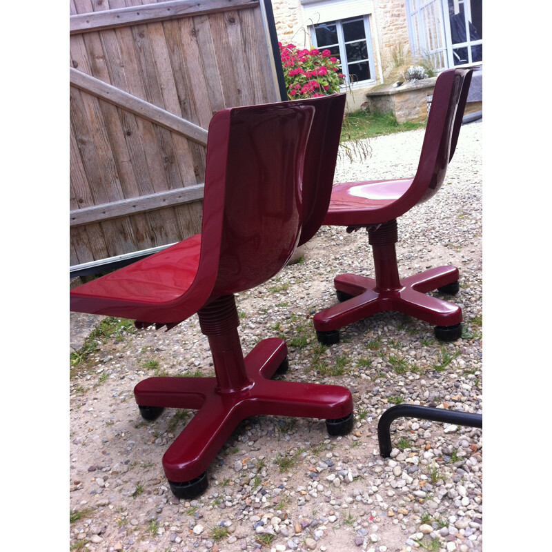 Pair of Olivetti Synthesis pink chairs in aluminum and plastic, Ettore SOTTSASS - 1970s