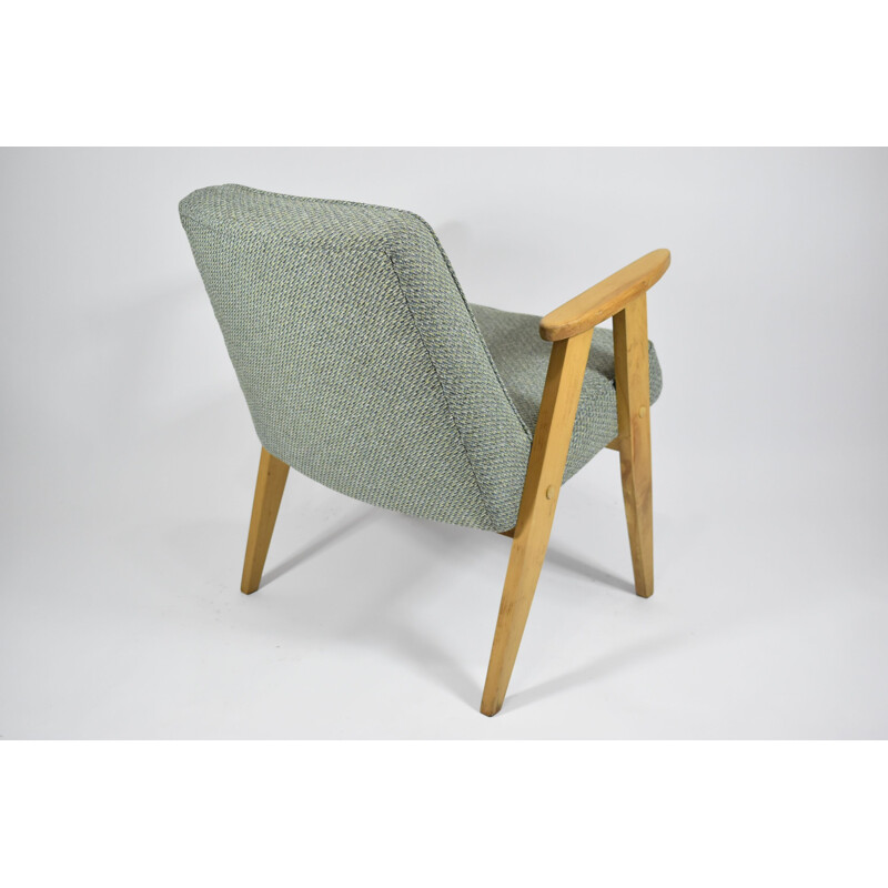 Vintage classic armchair green fabric, oak wood 1960s