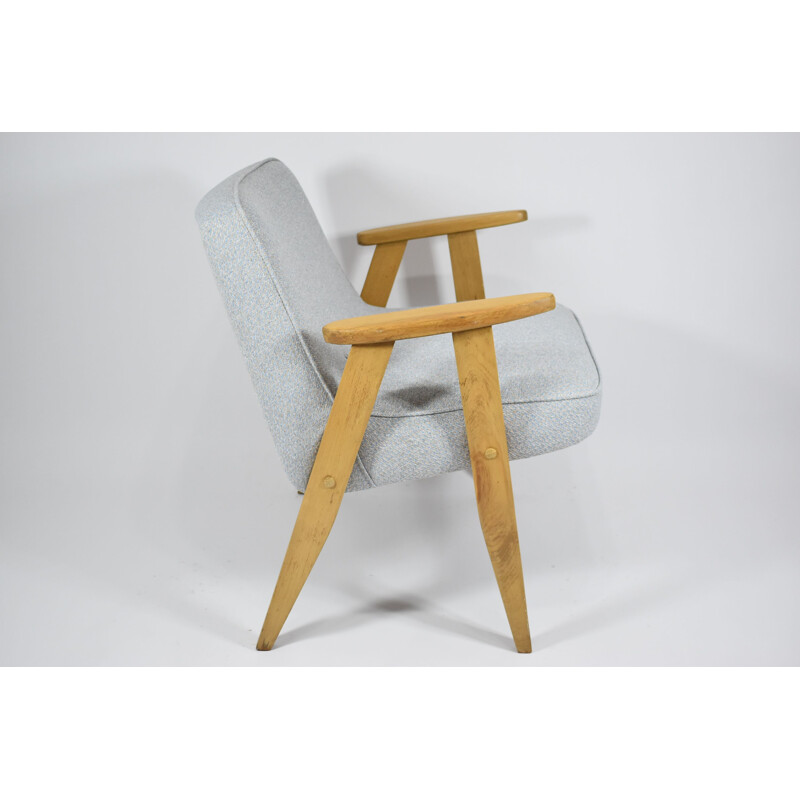 Klassiek gepolijste vintage fauteuil, J. Chierowski, blauw eiken 1960