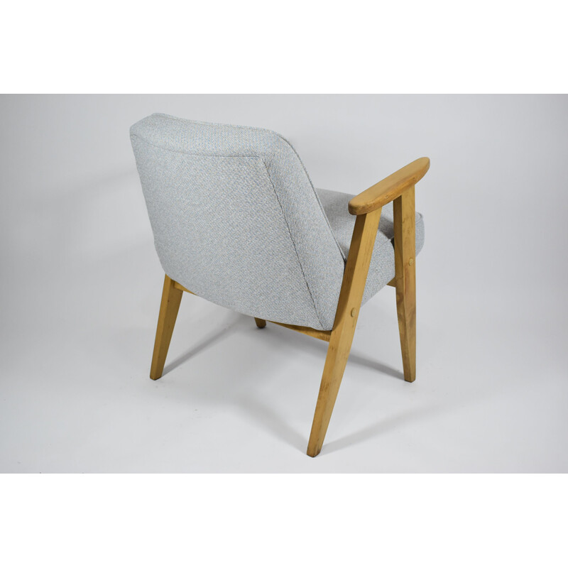 Klassiek gepolijste vintage fauteuil, J. Chierowski, blauw eiken 1960