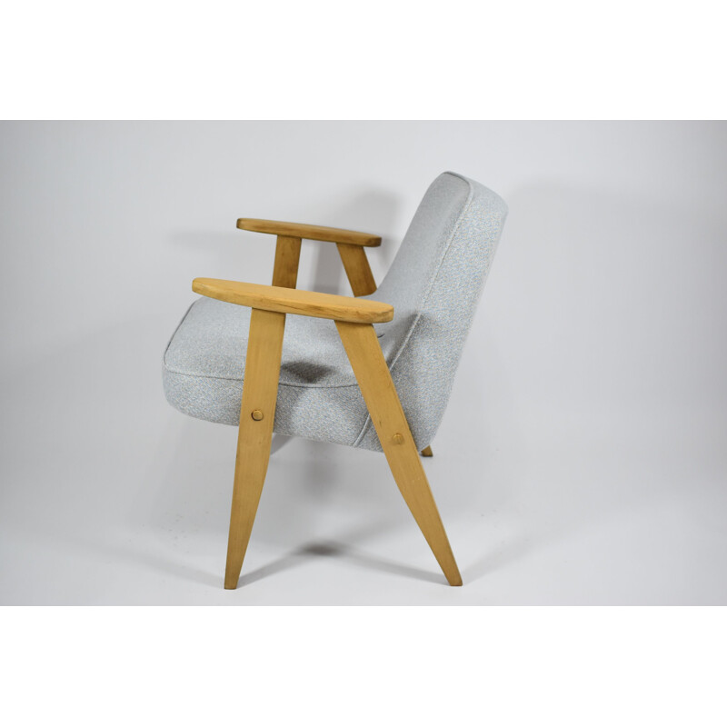 Klassiek gepolijste vintage fauteuil, J. Chierowski, blauw eiken 1960