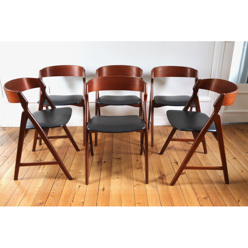 Set of 6 vintage teak chairs Henning Kjaernulf scandinavian 1960
