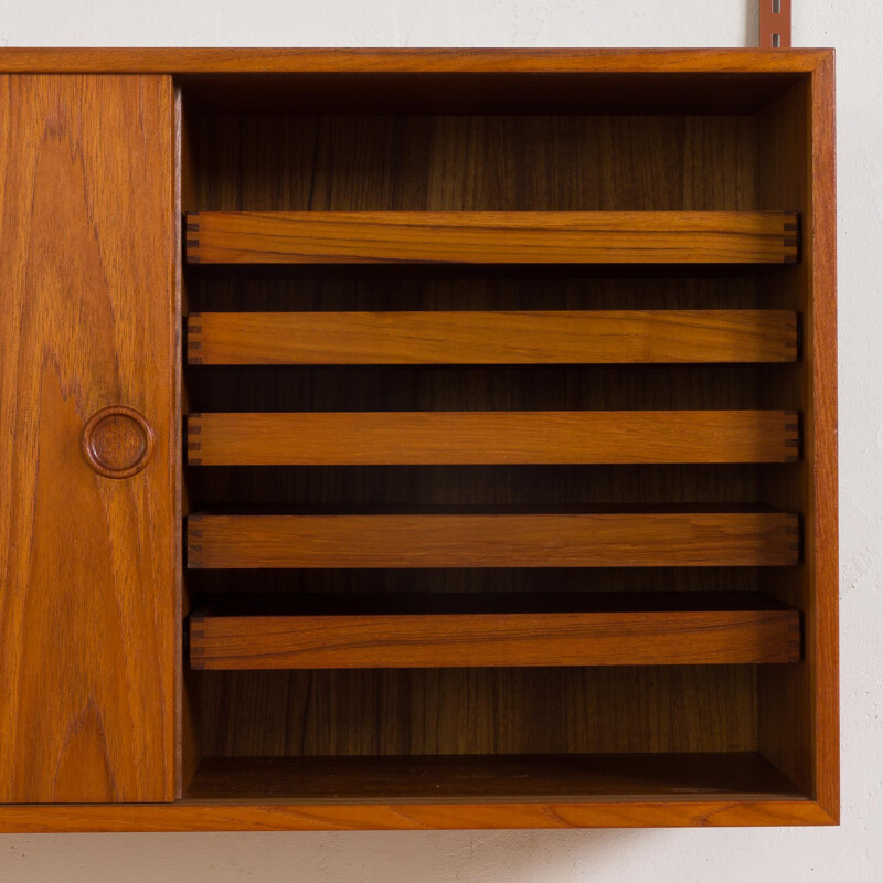 Vintage teak wall unit with large desk shelf and files cabinet Kai Kristiansen 1960