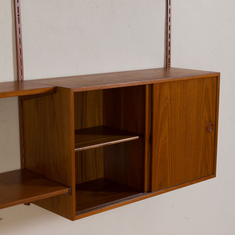 Vintage teak wall unit with large desk shelf and files cabinet Kai Kristiansen 1960