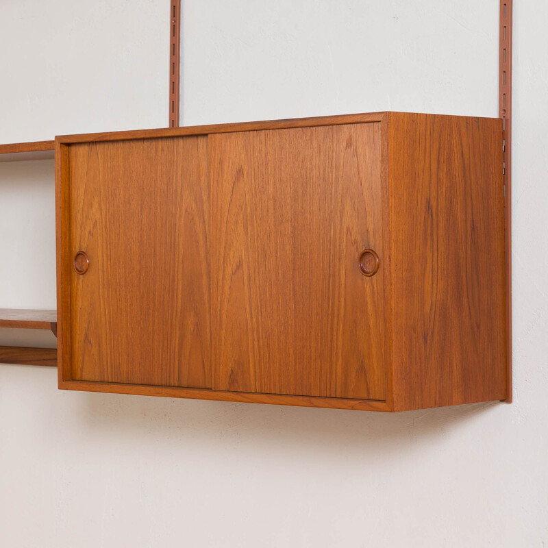 Vintage teak wall unit with large desk shelf and files cabinet Kai Kristiansen 1960