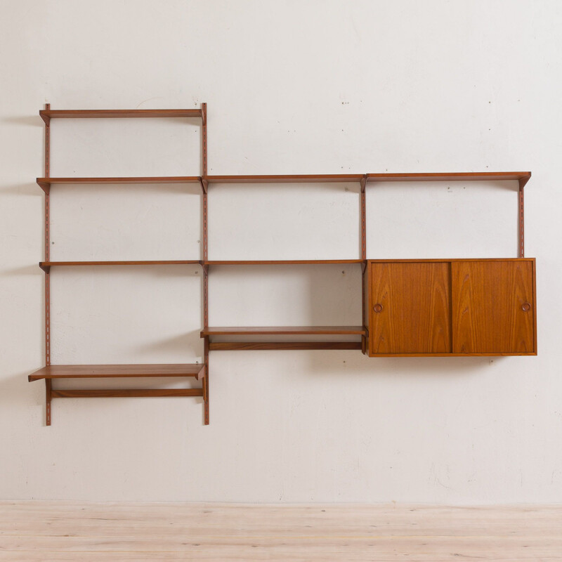 Vintage teak wall unit with large desk shelf and files cabinet Kai Kristiansen 1960