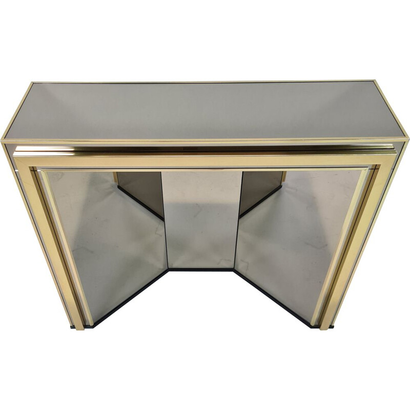 Vintage Gold-plated & smoked mirrored glass console table by Belgo Chrom, 1980s