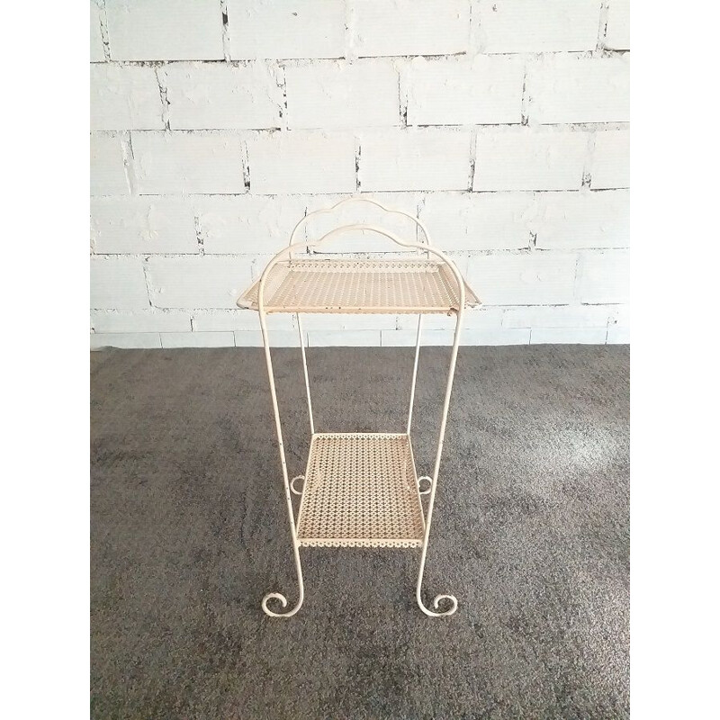 Vintage pedestal table saddle table in perforated sheet metal 1950