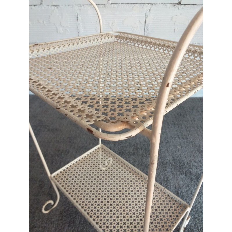 Vintage pedestal table saddle table in perforated sheet metal 1950