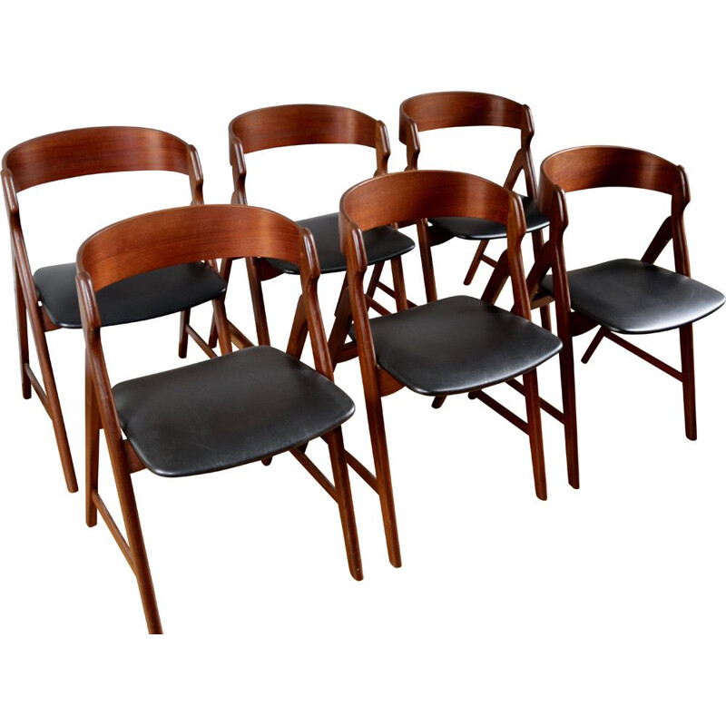 Set of 6 vintage teak chairs Henning Kjaernulf scandinavian 1960