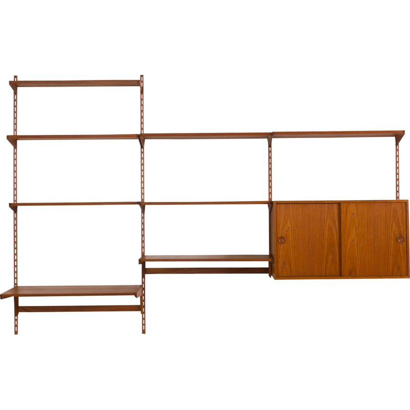 Vintage teak wall unit with large desk shelf and files cabinet Kai Kristiansen 1960