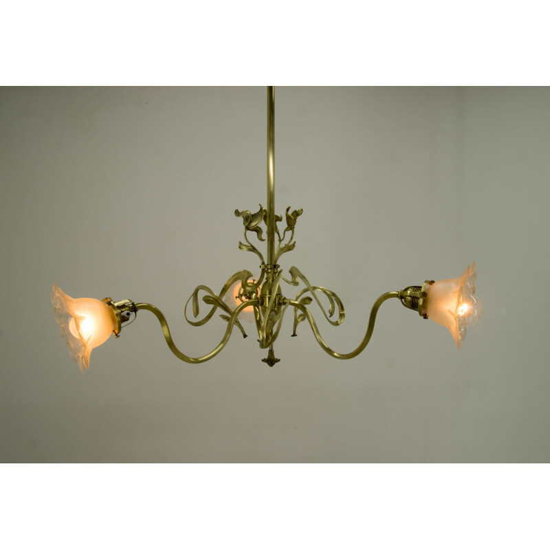 Vintage Brass Art Nouveau Chandelier, 1900s