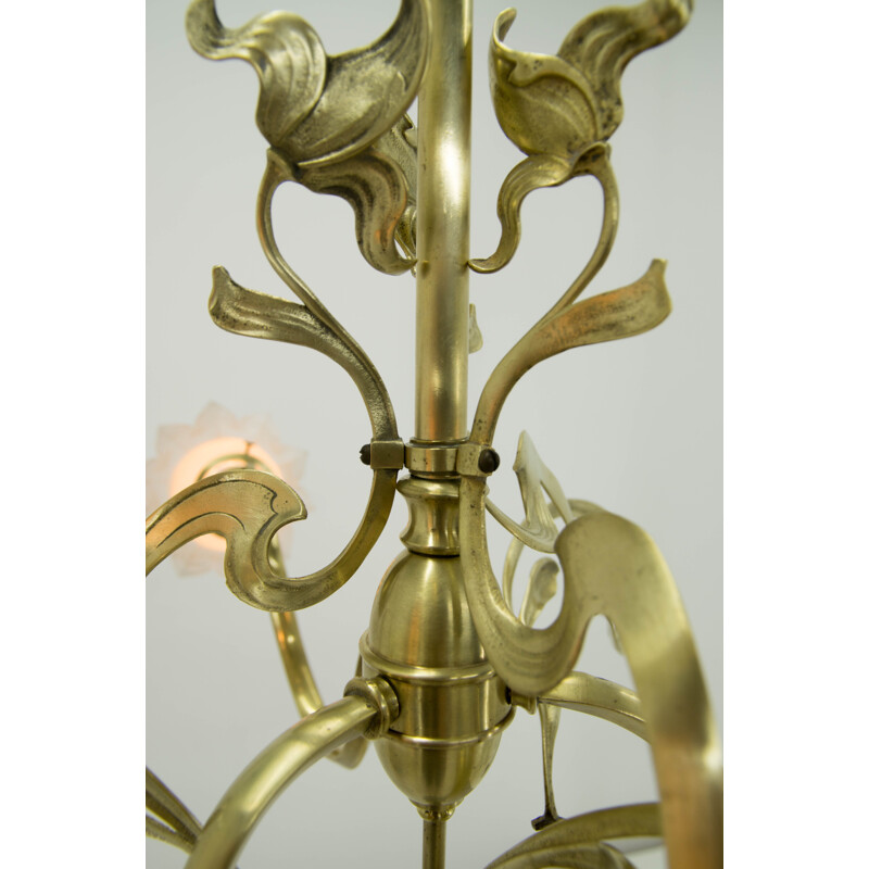 Vintage Brass Art Nouveau Chandelier, 1900s