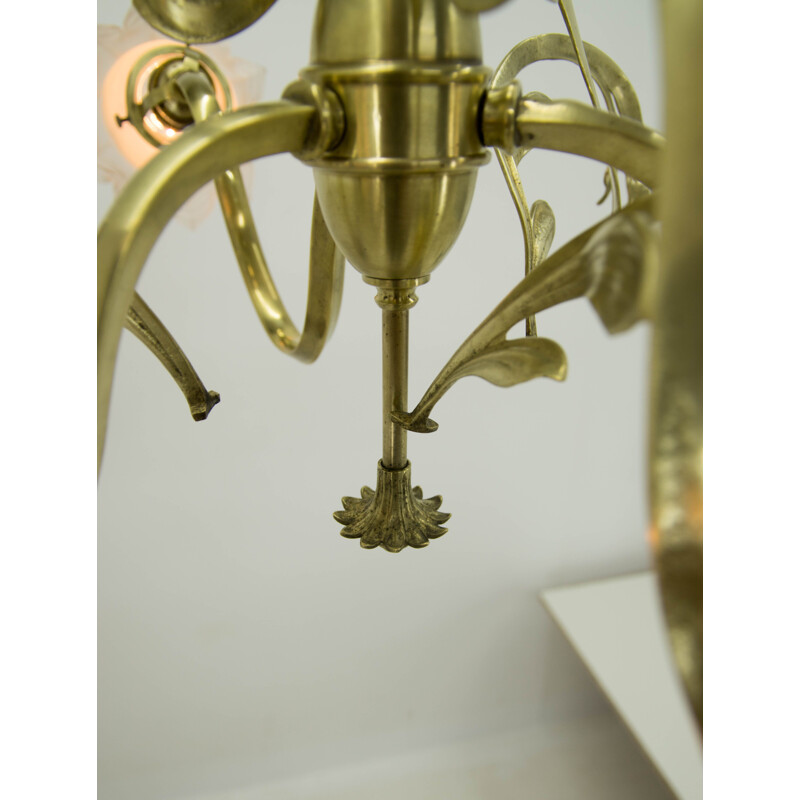Vintage Brass Art Nouveau Chandelier, 1900s