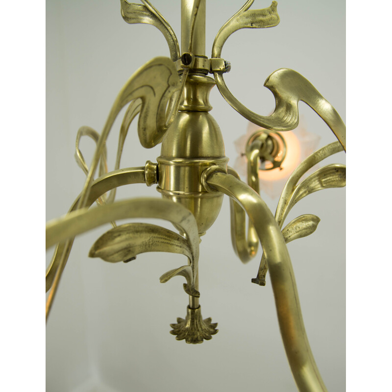 Vintage Brass Art Nouveau Chandelier, 1900s