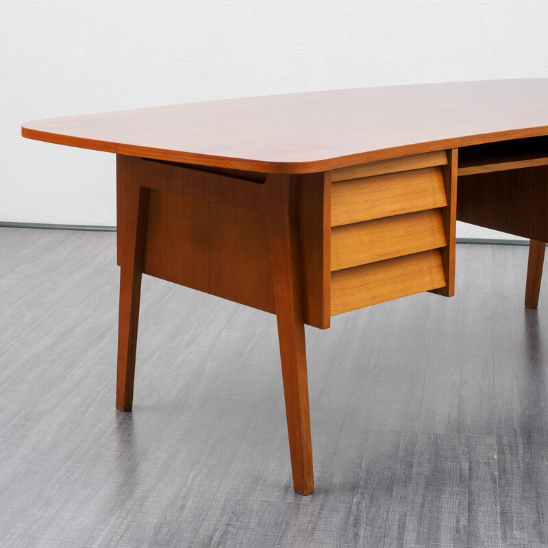 Large vintage desk with scissor feet, restored, 1950s