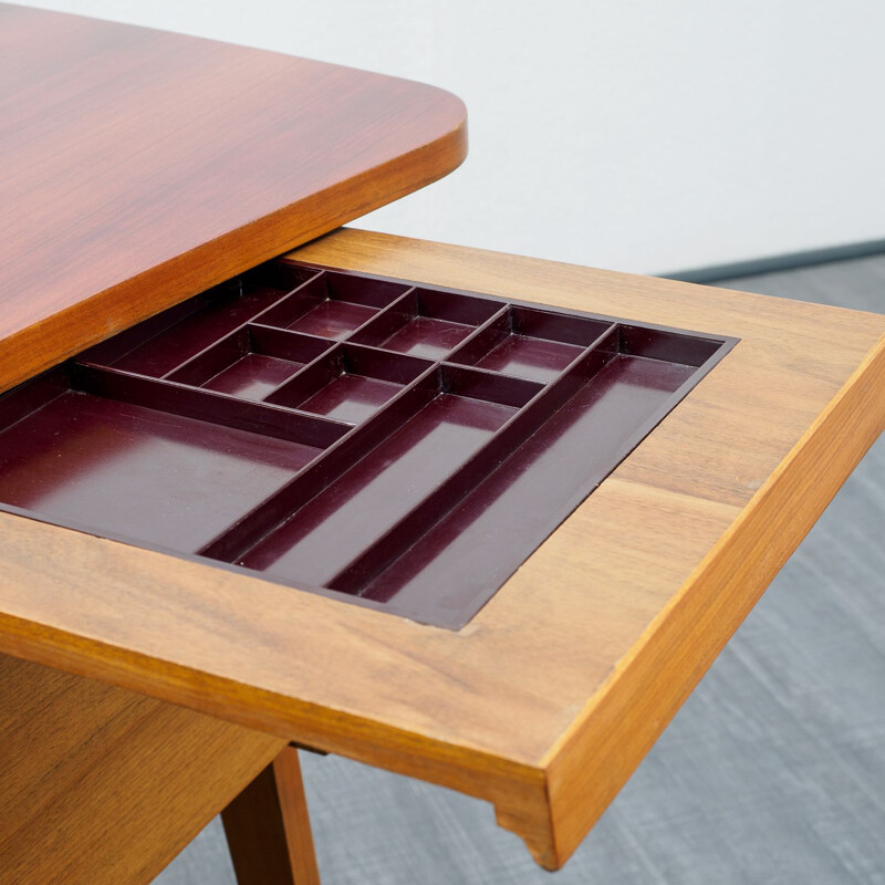 Large vintage desk with scissor feet, restored, 1950s