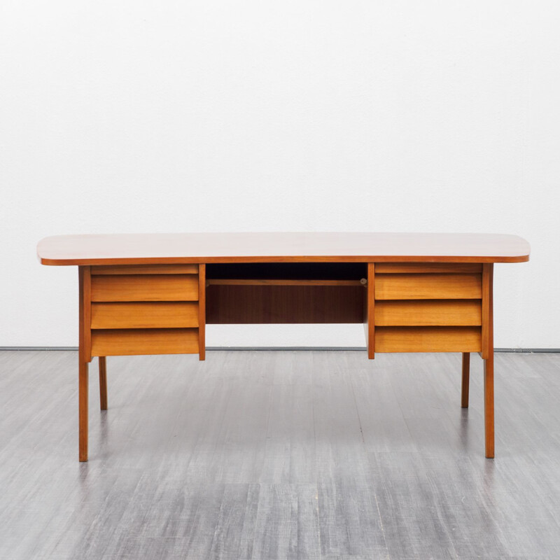 Large vintage desk with scissor feet, restored, 1950s