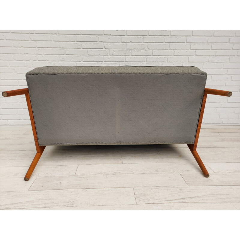 Vintage 2 person sofa wool fabrics, oak wood by Fritz Hansen Danish 1950s