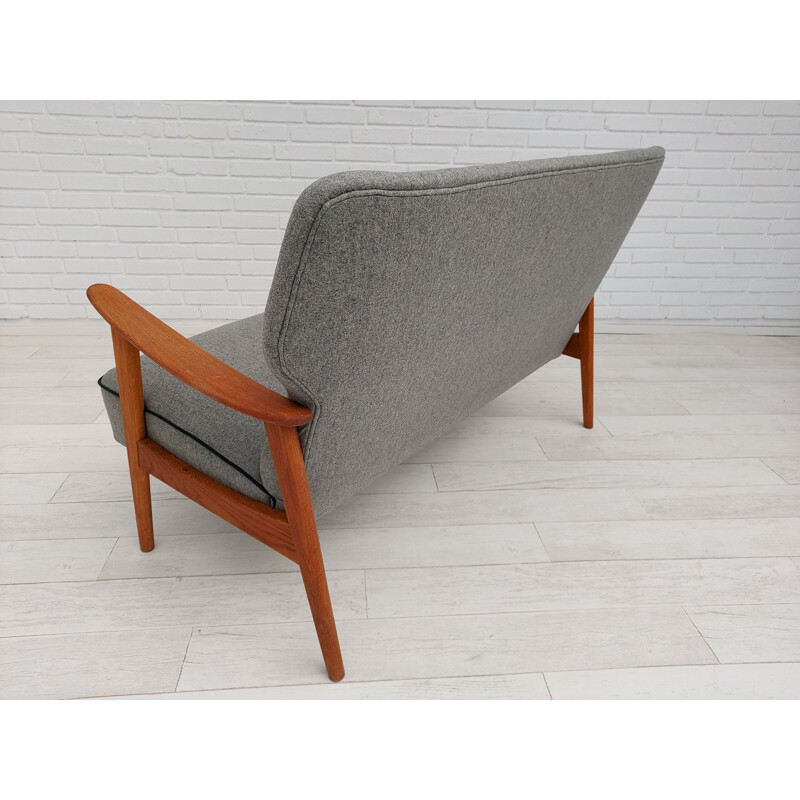 Canapé 2 personnes vintage Tissus de laine bois de chêne par Fritz Hansen Danois 1950