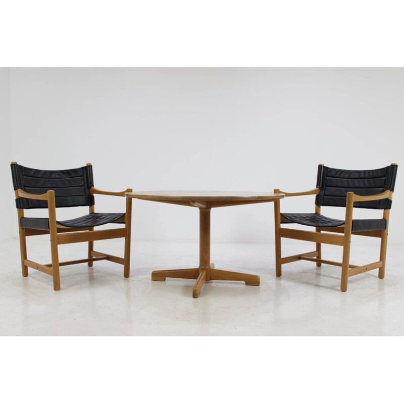 Set of vintage Black Leather Armchairs and coffee table by Ditte and Adrian Heath, Danish 1960s