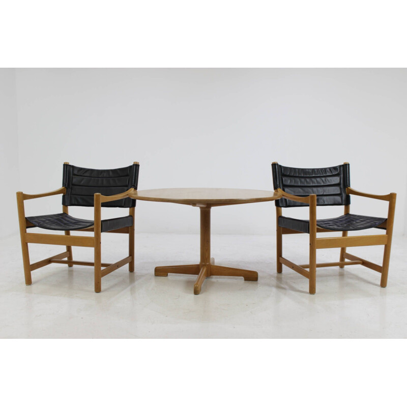 Ensemble de fauteuils et table basse vintage en cuir noir de Ditte et Adrian Heath, Danemark, 1960