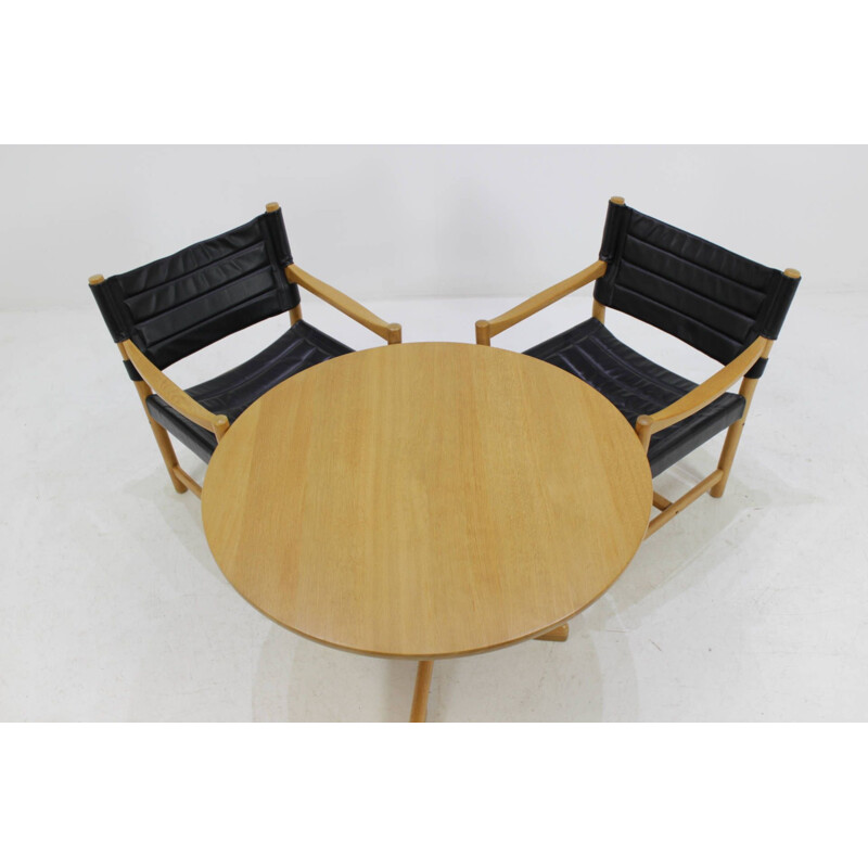 Set of vintage Black Leather Armchairs and coffee table by Ditte and Adrian Heath, Danish 1960s