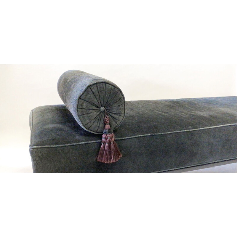 Lit de repos vintage en acier tubulaire chromé avec un matelas et un oreiller en cuir, Art déco France 1930