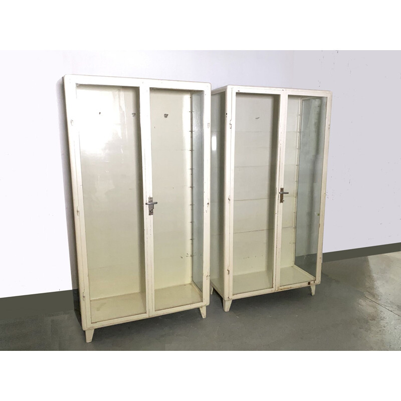 Pair of vintage Medicine Cabinet Display Cabinet Metal Industrial Comes with 4 Glass Shelves