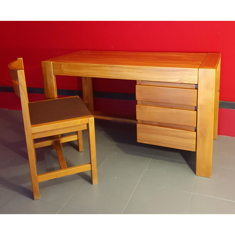 Vintage desk and chair Maison Regain - Elm - 1960