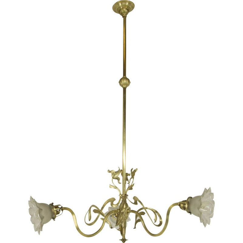 Vintage Brass Art Nouveau Chandelier, 1900s