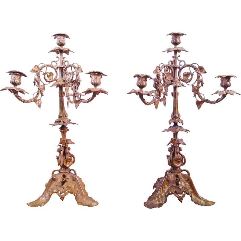 Vintage Floral Candlebra bronze Art Nouveau 1900