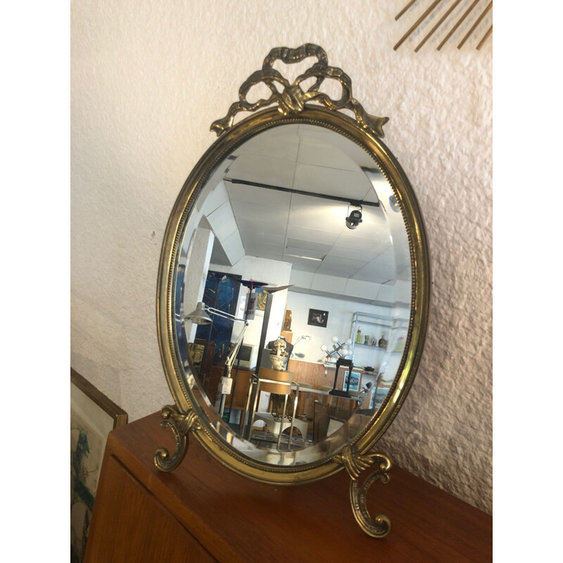 Vintage brass table mirror